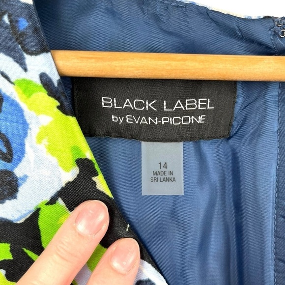 Black Label by Evan-Picone Blue & Green Floral Faux Wrap Sleeveless Dress Sz. 14 - Picture 9 of 12